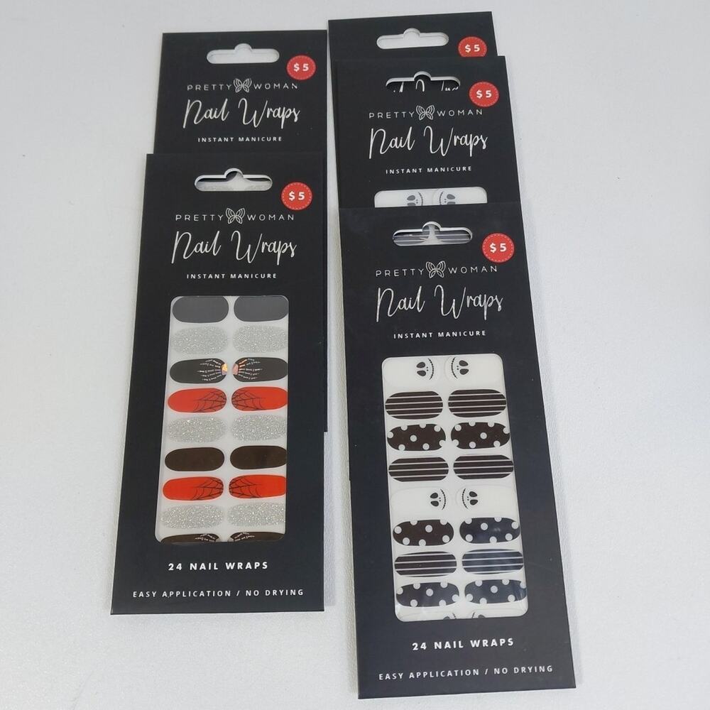 5‎ Packs Nail Wrap Polish Stickers Full Nail Wraps Women Halloween Jack Skelton